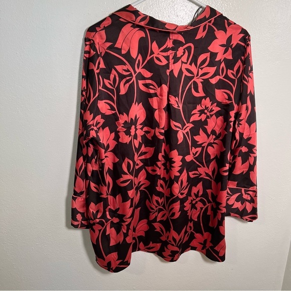 Zara Button Down Satin Blouse Brown Pink Floral L - Picture 7 of 10